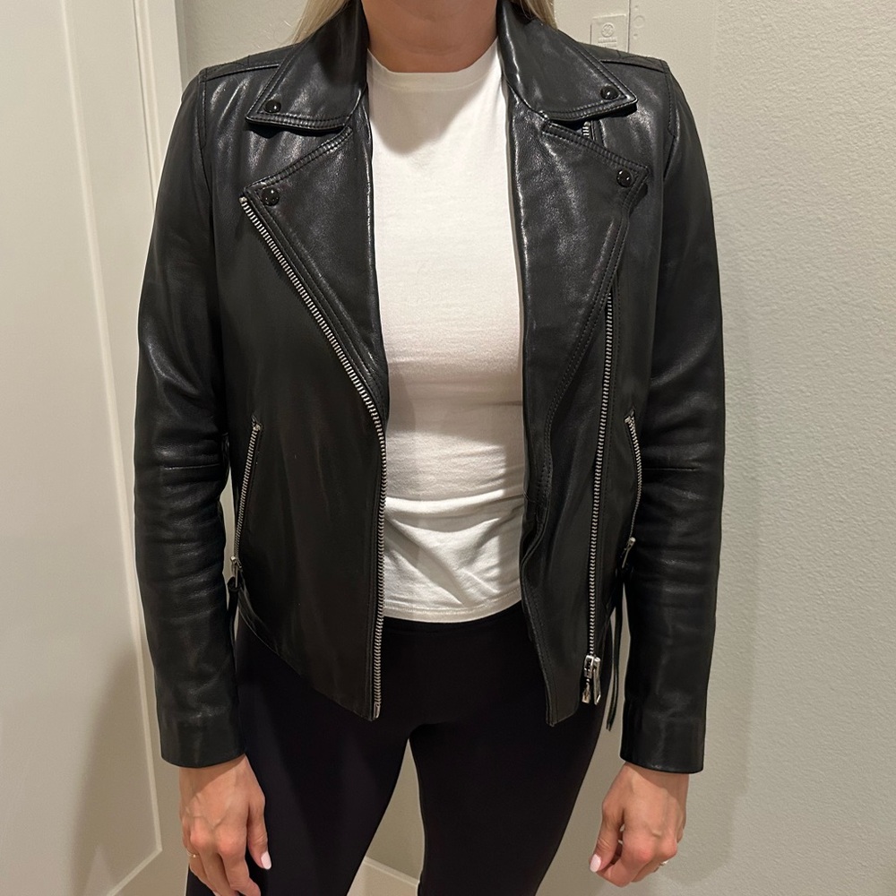 AllSaints Dalby Slim Fit Leather Biker Jacket